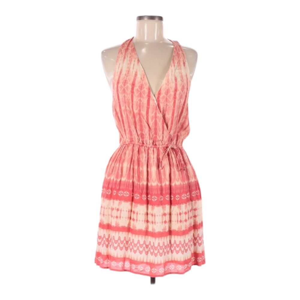 Abbeline Rayon Faux Wrap Dress Size M Deep V-Neck Racer Back Pink Red Design